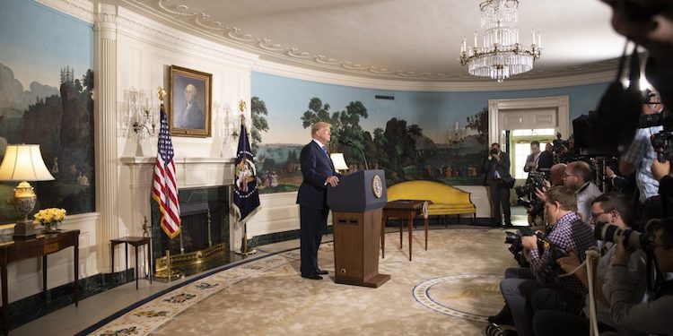 Photo: Trump ending U.S. participation in Iran Nuclear Deal. Credit: White House.