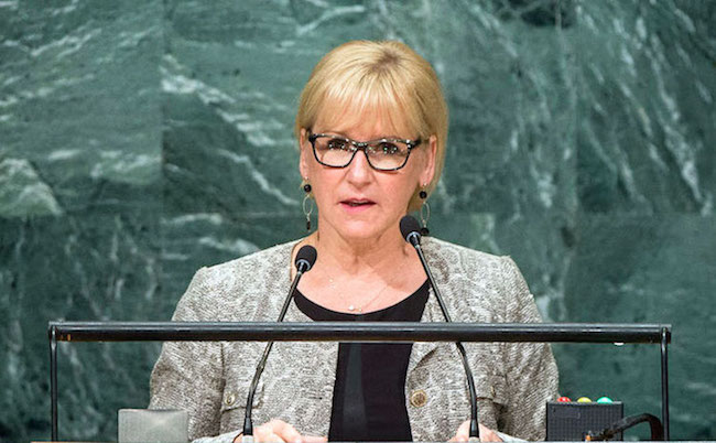  A staunch supporter of nuclear disarmament, Foreign Minister Margot Wallström of Sweden addressing the UN General Assembly’s seventy-first session in September 2016. UN Photo/Manuel Elias