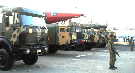 Truck-mounted Missiles on display at the IDEAS 2008 defence exhibition in Karachi, Pakistan.