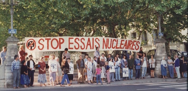 Demonstration in Lyon, France in the 1980s against nuclear weapons tests. /Wikimedia Commons.