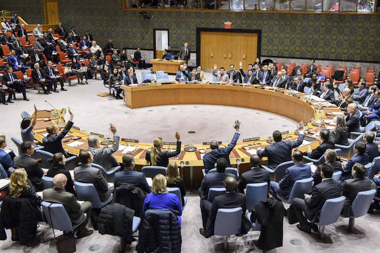 Photo: The Security Council unanimously adopts resolution 2397 (2017), condemning in the strongest terms the ballistic missile launch conducted by the DPRK on 28 November 2017 in violation and flagrant disregard of the Security Council's resolutions on non-proliferation. UN Photo/Manuel Elias