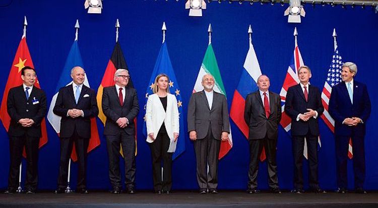 Photo: The ministers of foreign affairs and other officials from the P5+1 countries, the European Union and Iran while announcing the framework of a Comprehensive agreement on the Iranian nuclear programme. April 2015. Credit: Wikimedia Commons.