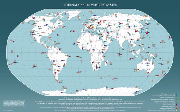 Image: International Monitoring System with 337 Facilities – 90%+ complete. Source: CTBTO.