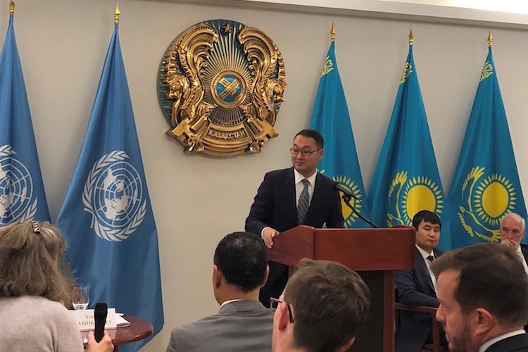 Photo: Yerzhan Ashikbayev, the Deputy Foreign Minister of Kazakhstan, chairing a side event at the Kazakh Permanent Mission to the UN in New York. Source: UNODA