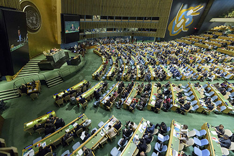 Photo: Wide view of the General Assembly Hall. UN Photo/Manuel Elias