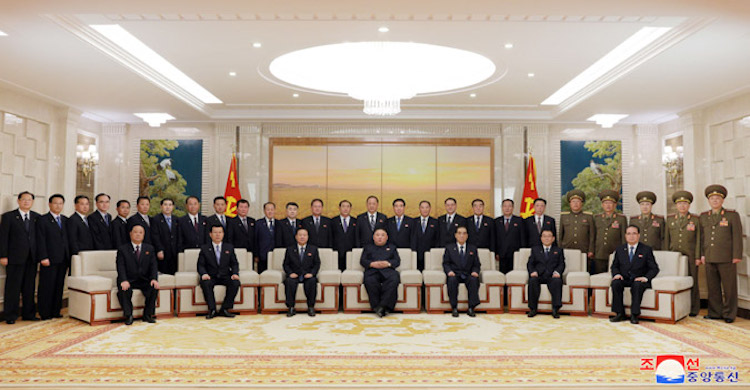 Photo: North Korea's Kim Jong Un has photo session with newly-elected members of Party and State leadership bodies. Credit: KCNA.