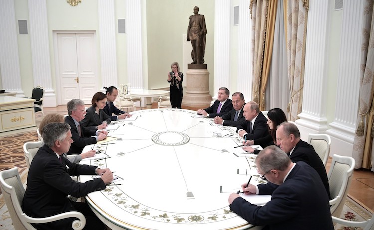 Photo: U.S. President Donald Trump's national security adviser John Bolton meets with Russian President Vladimir at the Kremlin on 23 October 2018. Credit: en.kremlin.ru