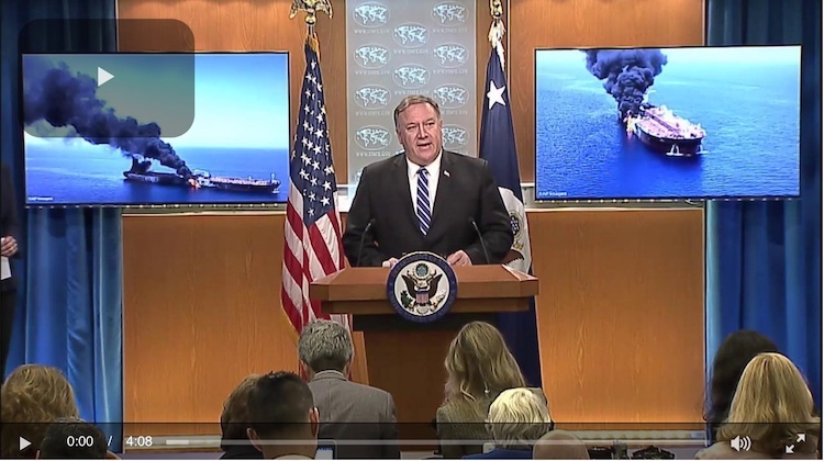 Photo: Screenshot of U.S. Secretary of State Michael R. Pompeo briefing the press in Washington, DC on June 13, 2019. Credit: U.S. State Department