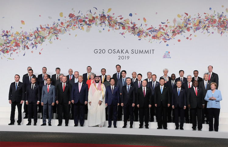 Photo: G20 leaders pose for a group photo at the start of the G20 Osaka Summit, 28 June 2019. Source: Japan’s Public Relations Office.