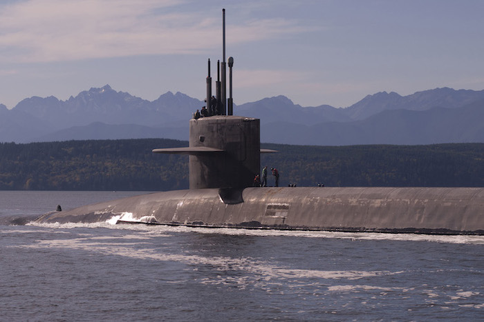 Photo: The Ohio-class ballistic missile submarine USS Louisiana transits the Hood Canal in Puget Sound, Wash., Oct. 15, 2017, as it returns to its homeport following a strategic deterrent patrol. Photo By: Navy Lt. Cmdr. Michael Smith | DOD