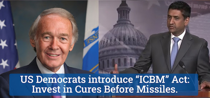 Bild: US-Demokraten — Senatoren Markey und Khanna — bringen ICBM Gesetzesvorlage ein: 'Invest in Cures Before Missiles'. Credit: UNFOLD ZERO | PNND.